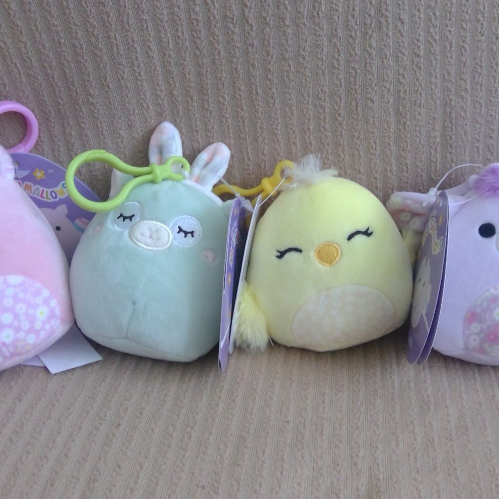 Squishmallows Easter 3.5" Clips- Aimee, Peter, Miley, And Delzi